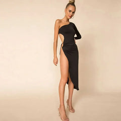 Sexy One Shoulder Solid Co Bodycon Dress