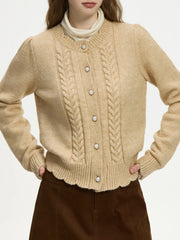 Lace Crescent Round Neck Knit Cardigan