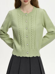 Lace Crescent Round Neck Knit Cardigan