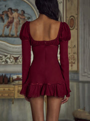 Ruffled Lace-up Square Neck Bodycon Dress