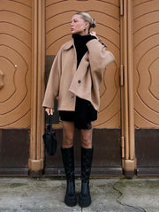 Burgundy Wool Loose Pocket Long Coat