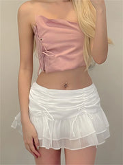 Sexy Solid Perspective Pleated Skirt