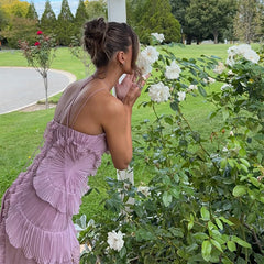 Pleated Halter Lotus Floral Dress