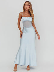 Plunge Halter Lace Up Split Maxi Dress