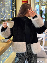 Colorblock Mink Imitation Fox Fur Coat