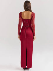 Lace-up Split Square Long Bodycon Dress