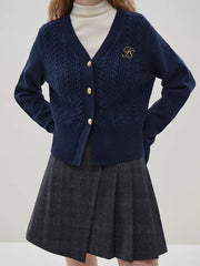 Embroidered Cable V-neck Knit Cardigan