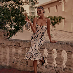 Polka Dot Suspender Ruched Prom Dress