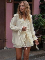 Ruffled Tie Top Shorts Two Piece Set