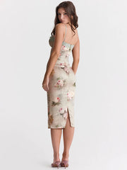 Spaghetti Strap Lace Print Bodycon Vacation Dress