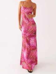 Slim Spaghetti Strap Long Floral Dress