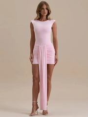 Pink Patchwork Draped Tank Bodycon Dress