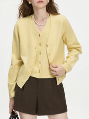 Wool V-neck Two-piece Knit Cardigan