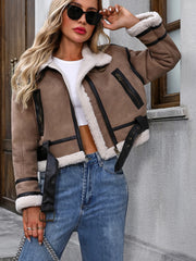 Patchwork Lamb Leather Lapel Coat