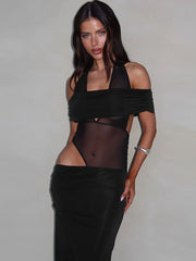 One Shoulder Mesh Waistless Party Dress