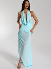 Ribbon Knot Backless Halter Party Dress