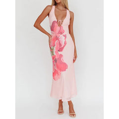 Lace-up Tie-dye Mesh Long Vacation Dress