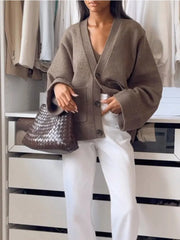 Pocket V-neck Warm Knit Cardigan