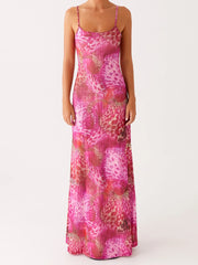 Slim Spaghetti Strap Long Floral Dress