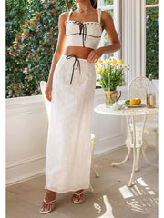 Embroidered Flower Camisole Skirt Two Piece Set