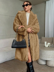 Covered Button Fluffy Faux Fur Coat