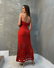 See Through Knitted Bandeau Midi Dress