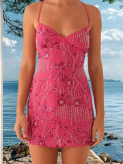 V-Neck Halter Mini Floral Dress