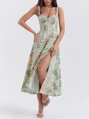 Floral Low-Cut Sling Backless Midi Dress