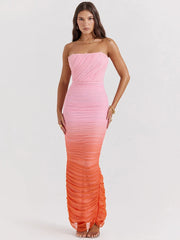 Gradient Strapless Split Bodycon Vacation Dress