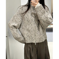 Zipper Blended Texture Knit Cardigan