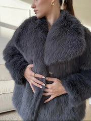 Gradient Lapel Faux Fur Winter Coat