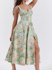 Floral Low-Cut Sling Backless Midi Dress