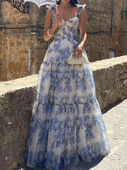 Backless Fit Flare Maxi Floral Dress