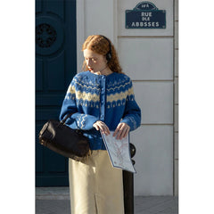 Patchwork Cropped Vintage Knit Cardigan