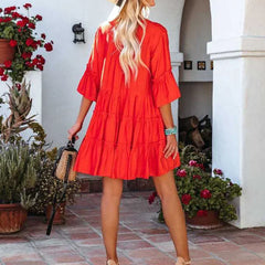 Loose V-neck Kimono Cotton Rayon Boho Dress