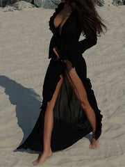 V-Neck Ruffled Chiffon Maxi Dress