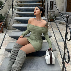 Off Shoulder Ruched Slim Mini Dress