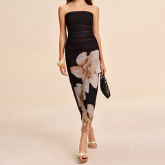 Strapless Floral Layered Bodycon Vacation Dress