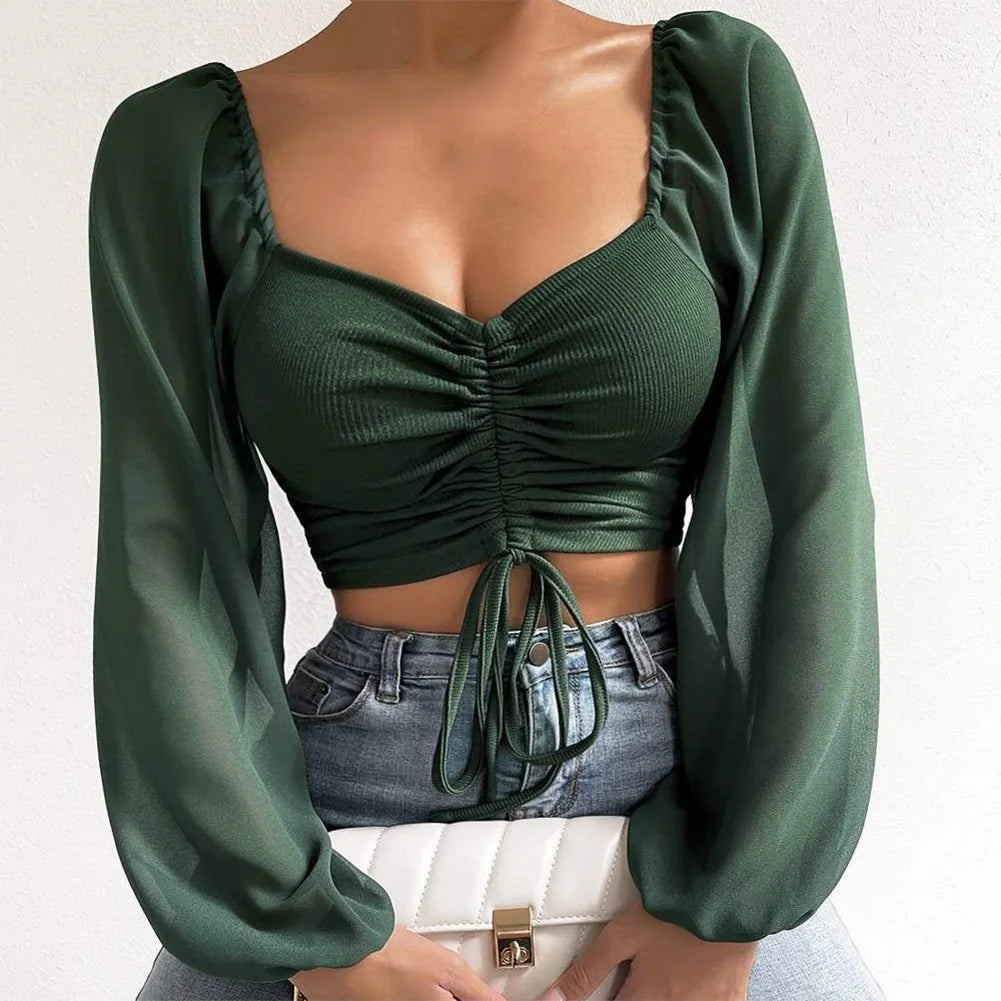 Streetwear Harajuku Sexy Crop Top Trends Long Sleeve Blouse