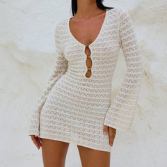 Solid Color Hollow Bodycon Dress