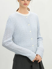 Beaded Round Neck Silk Blue Cardigan