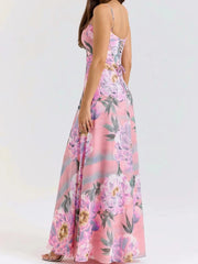 V-neck Back Strap A-line Floral Dress