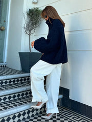 Twist Lapel Hidden Button Knit Cardigan