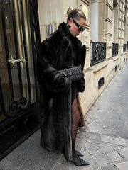 Loose Velvet Fur Splicing Long Coat