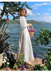 Vintage V-neck Cotton Floral Lace Boho Dress