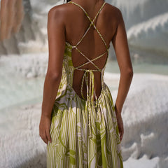 Smocked Floral Tie-back Cami Vacation Dress