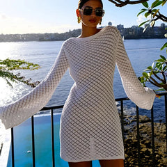 Knitted Hollow Backless Beach Mini Dress