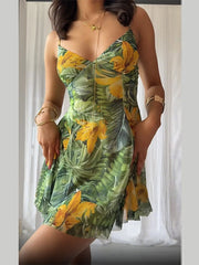 Printed Lace Up Slip Mini Dress