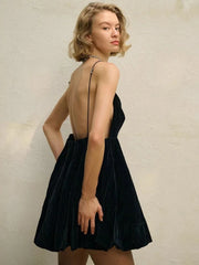 Velvet Deep V Spaghetti Mini Dress