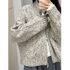 Zipper Blended Texture Knit Cardigan